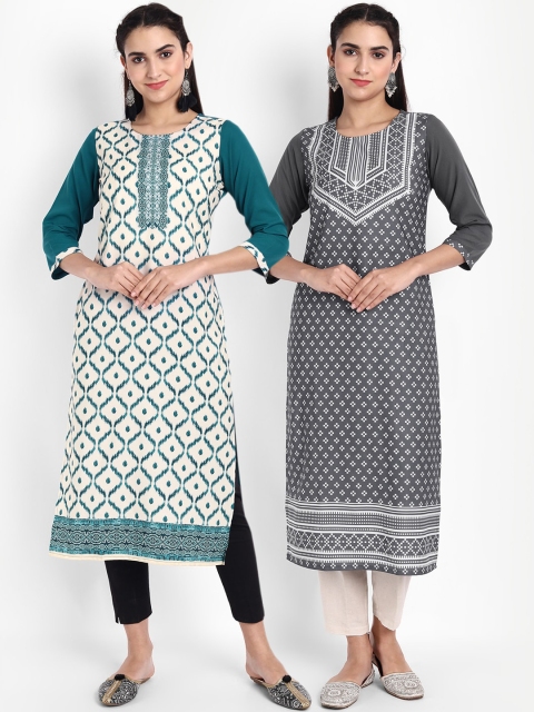 

Ethnic basket Women Set of 2 Ethnic Motifs Printed Crepe Kurta, Multi