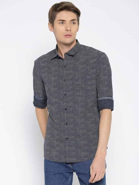

John Players Men Navy Blue & White Trim Fit Printed Casual Shirt
