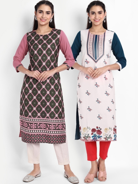 

Ethnic basket Women Multicoloured Geometric Embroidered Thread Work Floral Crepe Kurta, Multi