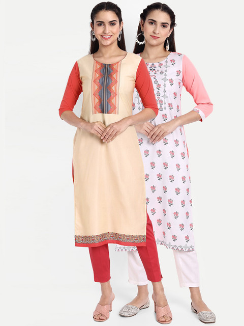 

Ethnic basket Women Pack of 2 Printed Crepe Kurta, Multi