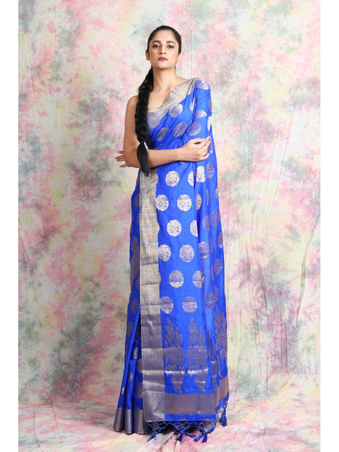 

Charukriti Blue & Gold-Toned Woven Design Zari Pure Silk Saree