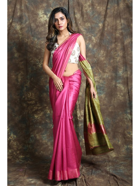 

Charukriti Fuchsia & Green Solid Pure Silk Saree