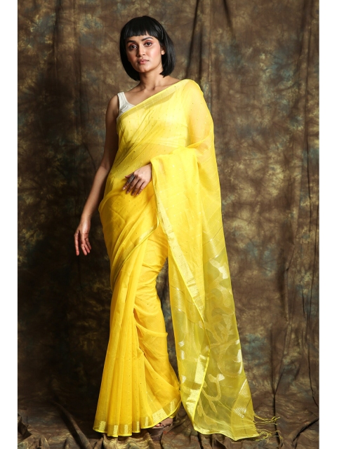 

Charukriti Yellow & Gold Woven Design Pure Cotton Saree