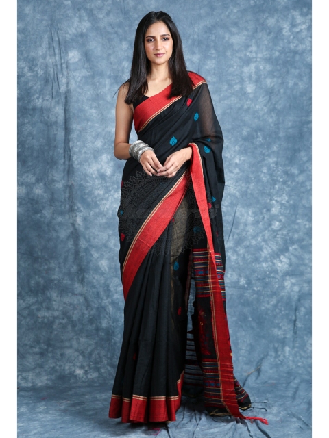 

Charukriti Black & Red Ethnic Motifs Woven Design Handloom Saree