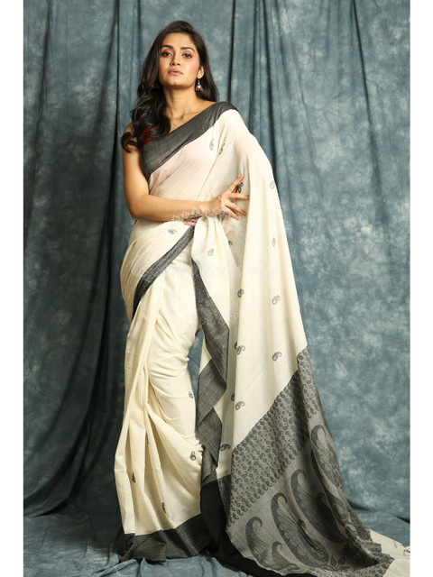 

Charukriti Off White & Grey Woven Design Handloom Saree