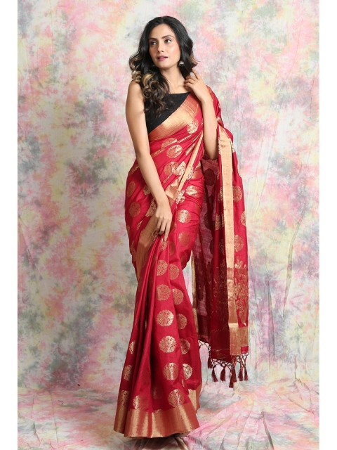 

Charukriti Red & Gold-Toned Woven Design Zari Pure Silk Saree