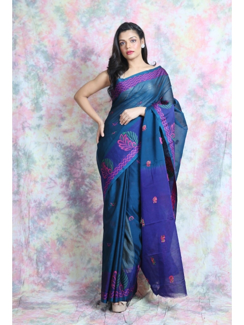 

Charukriti Teal & Pink Ethnic Motifs Printed Saree