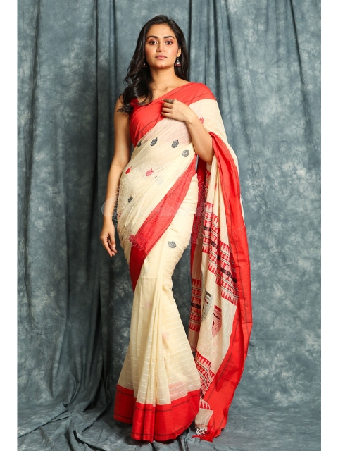 

Charukriti Off White & Red Woven Design Handloom Saree