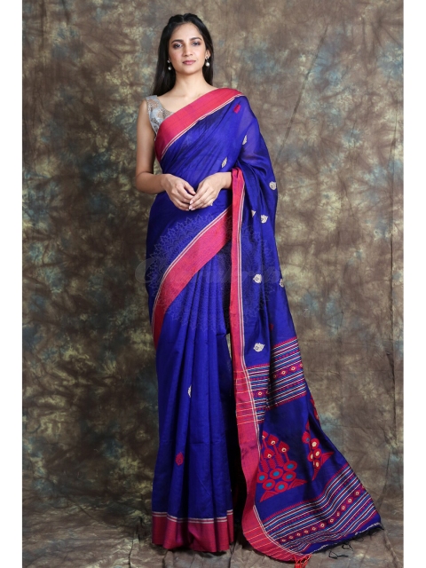 

Charukriti Blue & Pink Abstract Woven Design Handloom Saree