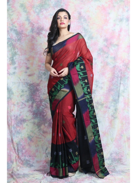 

Charukriti Red & Black Abstract Printed Pure Cotton Handloom Saree