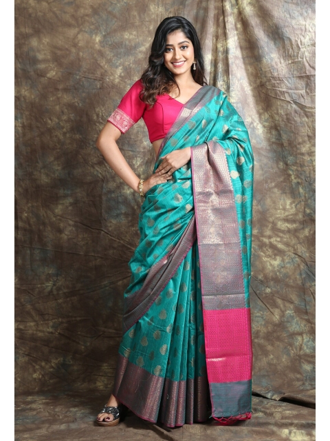 

Charukriti Green & Pink Woven Design Zari Saree