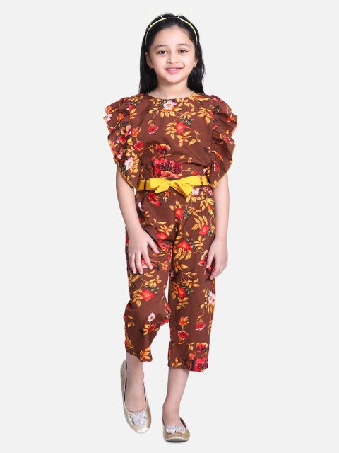 

Cutiekins Girls Brown & Yellow Floral Printed Capri Jumpsuit