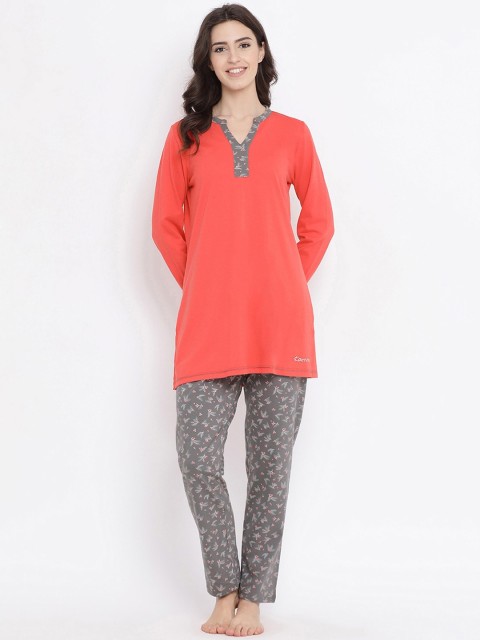 

Kanvin Women Orange & Grey Printed Pure Cotton Night Suits