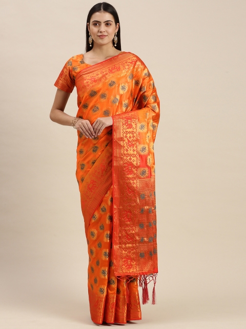 

SWAGG INDIA Orange & Gold Woven Design Zari Brocade Banarasi Saree