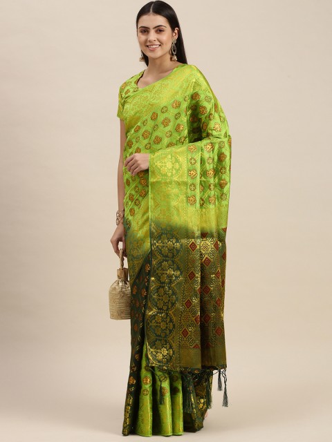 

SWAGG INDIA Green & Gold Ethnic Motifs Zari Brocade Banarasi Saree