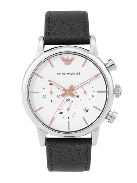 

Emporio Armani Men White Dial & Black Leather Straps Analogue Watch- AR2075