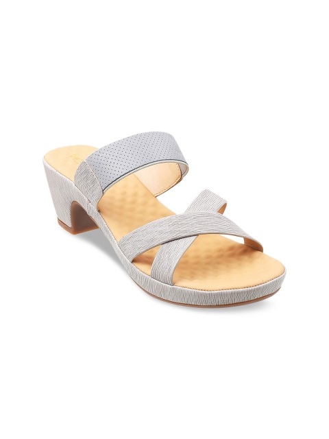 

Metro Grey Textured Block Sandals with Buckles