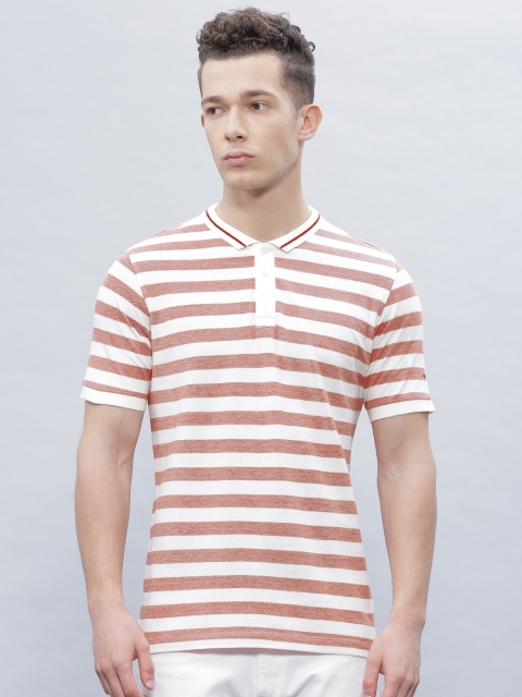 

ether Men Red & White Striped Polo Collar T-shirt