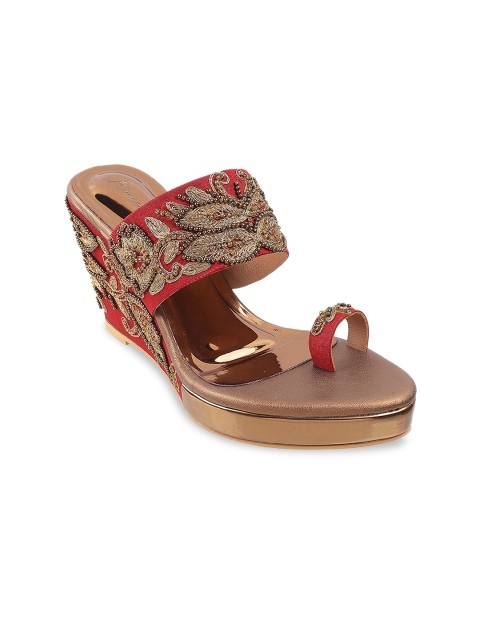 

Metro Maroon Embellished Ethnic Wedge Sandals Heels