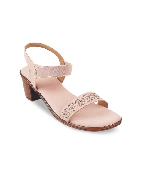 

Metro Peach-Coloured Textured Block Sandals with Laser Cuts