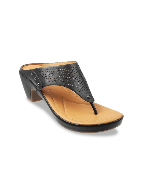 

Metro Black Textured Block Sandals with Laser Cuts