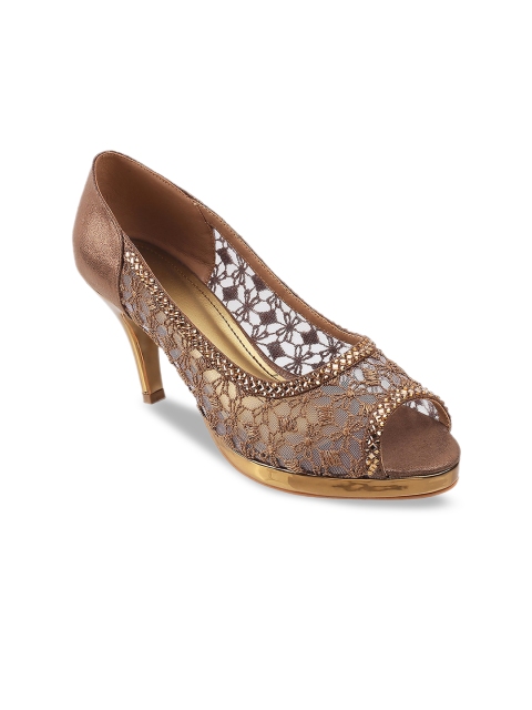 

Metro Women Gold Embellished Woven Design Peep Toes
