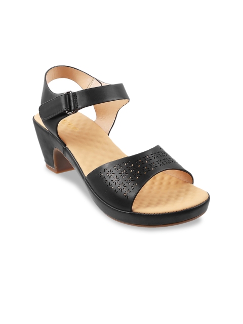 

Metro Black Block Sandals with Laser Cuts