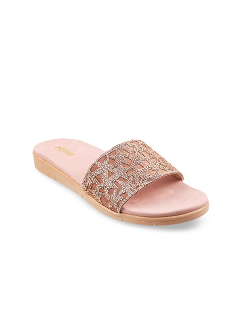 

Metro Women Rose Gold Embellished Slip On Open Toe Flats