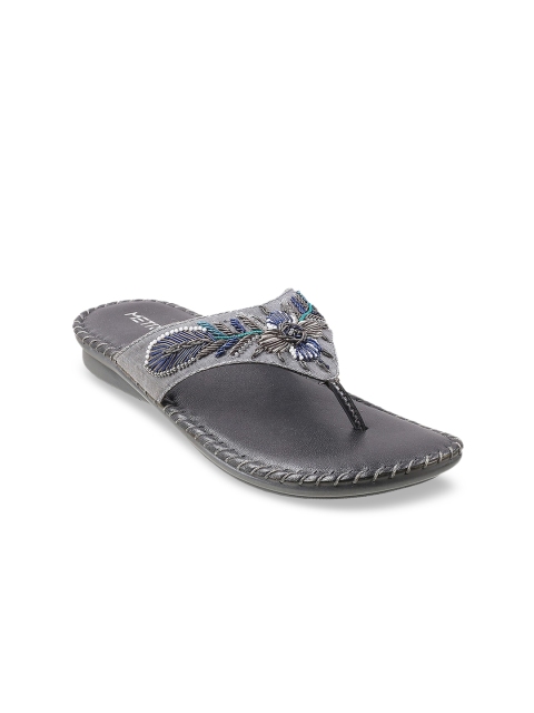 

Metro Women Grey Embellished T-Strap Flats