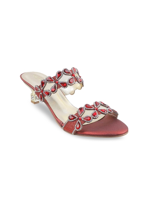 

Metro Maroon Ethnic Embellished Block Heels