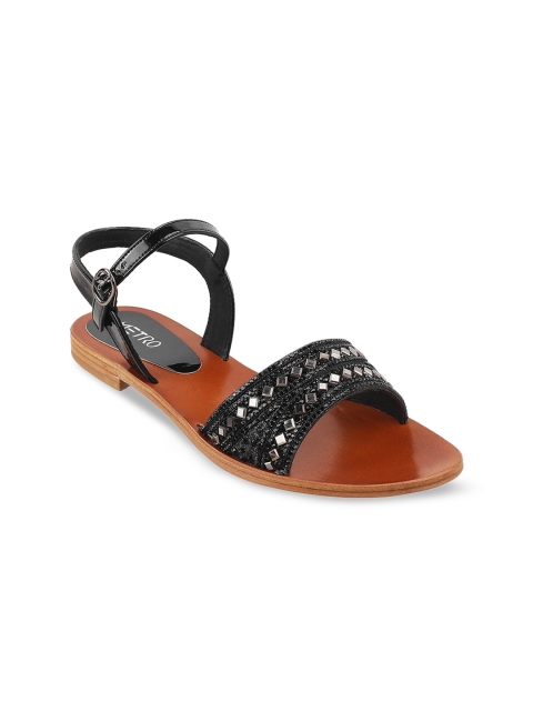 

Metro Women Black Embellished Open Toe Flats