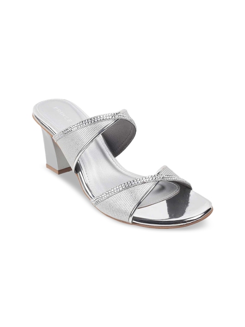

Metro Silver-Toned Colourblocked Block Sandals