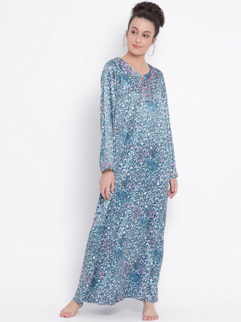 

Kanvin Blue Printed Maxi Long Sleeves Nightdress