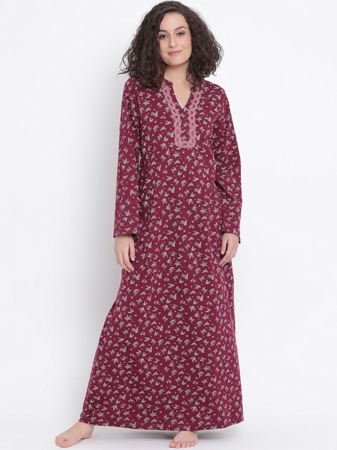 

Kanvin Women Maroon Abstract Printed Pure Cotton Maxi Nightdress