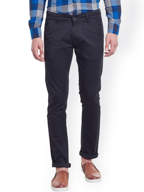 

Rodamo Men Navy Blue Self-design Slim Fit Chinos Trousers