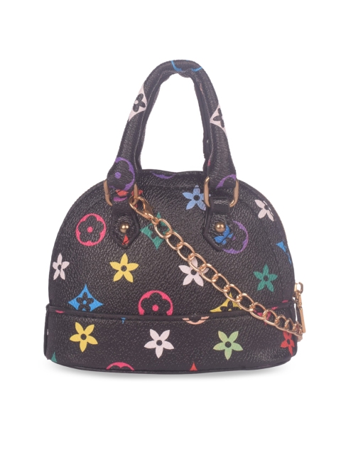

Bagkok Black Floral Printed Structured Handheld Bag
