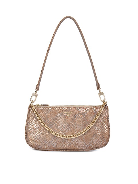 

Da Milano Brown & Silver-Toned Textured Leather Structured Shoulder Bag