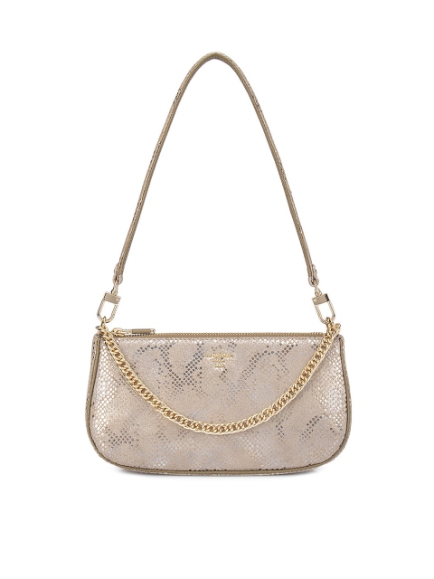 

Da Milano Silver-Toned Textured Leather Structured Handheld Bag