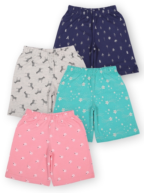 

minnow Girls Multicoloured Printed Shorts Set Of 4, Multi