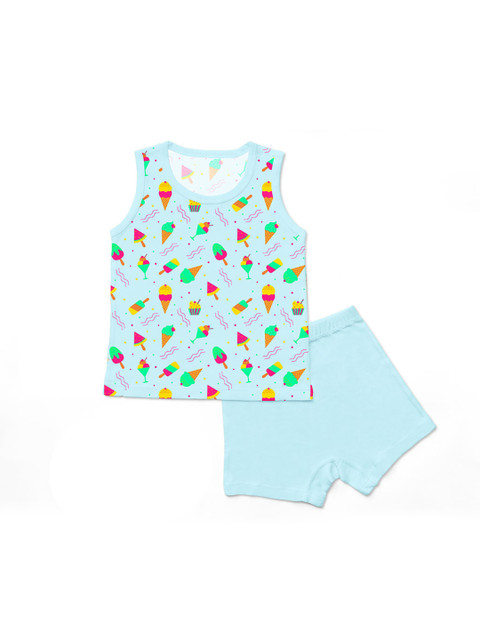 

SuperBottoms Unisex Kids Printed Top with Shorts, Blue