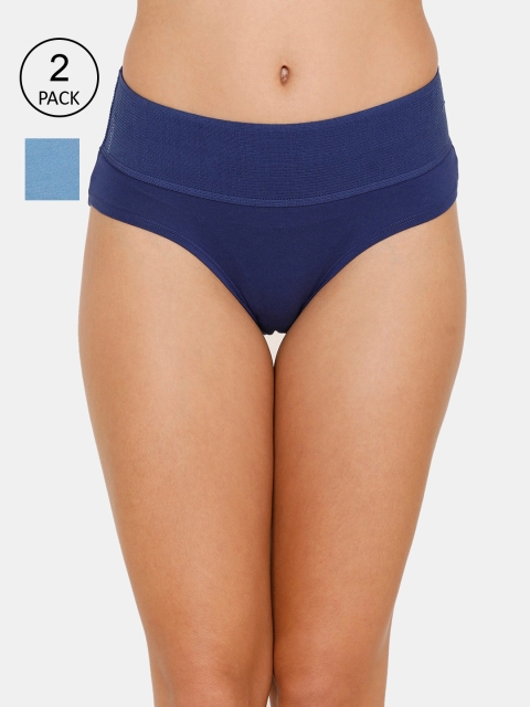 

Zivame Blue Pack of 2 High Rise Anti-Microbial Tummy Tucker Hipster Breifs