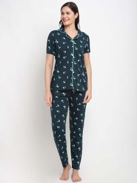 

Kanvin Women Teal & Blue Printed Pure Cotton Night suit