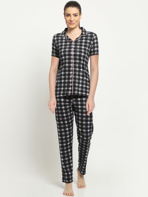 

Kanvin Women Black & White Checked Pure Cotton Night suit