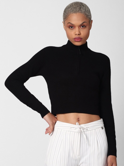 

FOREVER 21 Women Black Crop Pullover