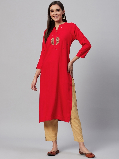 

HIGHLIGHT FASHION EXPORT Women Red Solid Kurta