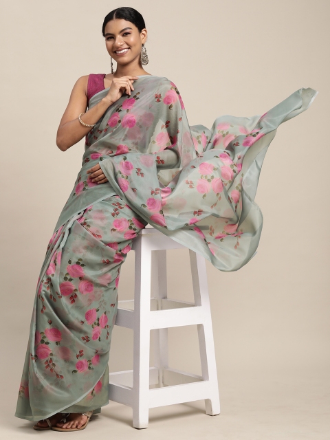 

Mitera Grey & Pink Floral Print Pure Silk Saree