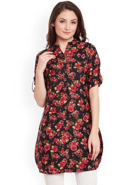 

Ruhaans Red & Black Floral Print Tunic