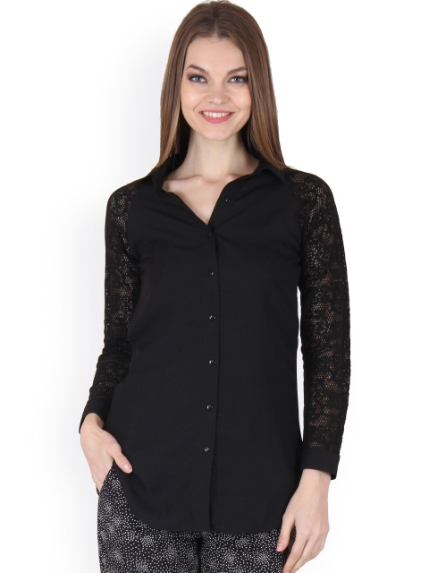 

Ruhaans Women Black Comfort Fit Solid Casual Shirt
