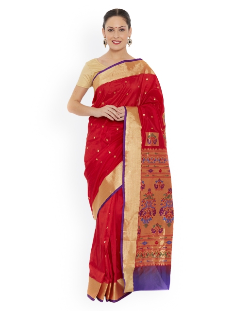 

Ishin Red Poly Silk Traditional Saree