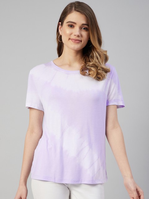 

Marks & Spencer Women Purple & White Tie and Dye Printed T-shirt